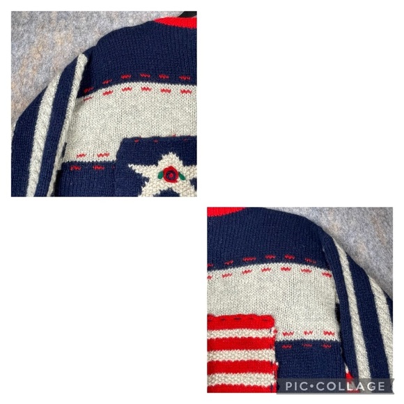 Vtg Eagles Eye Patriotic Americana Hand Knit Novelty Button Up Cardigan - Sz M - Picture 11 of 16